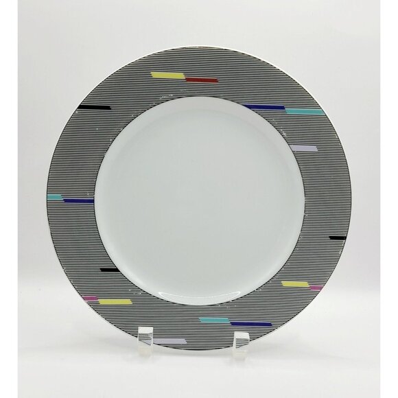 Studio Nova Parade Salad Plate Rad 80's Geometric Black Stripes Design - Picture 1 of 8